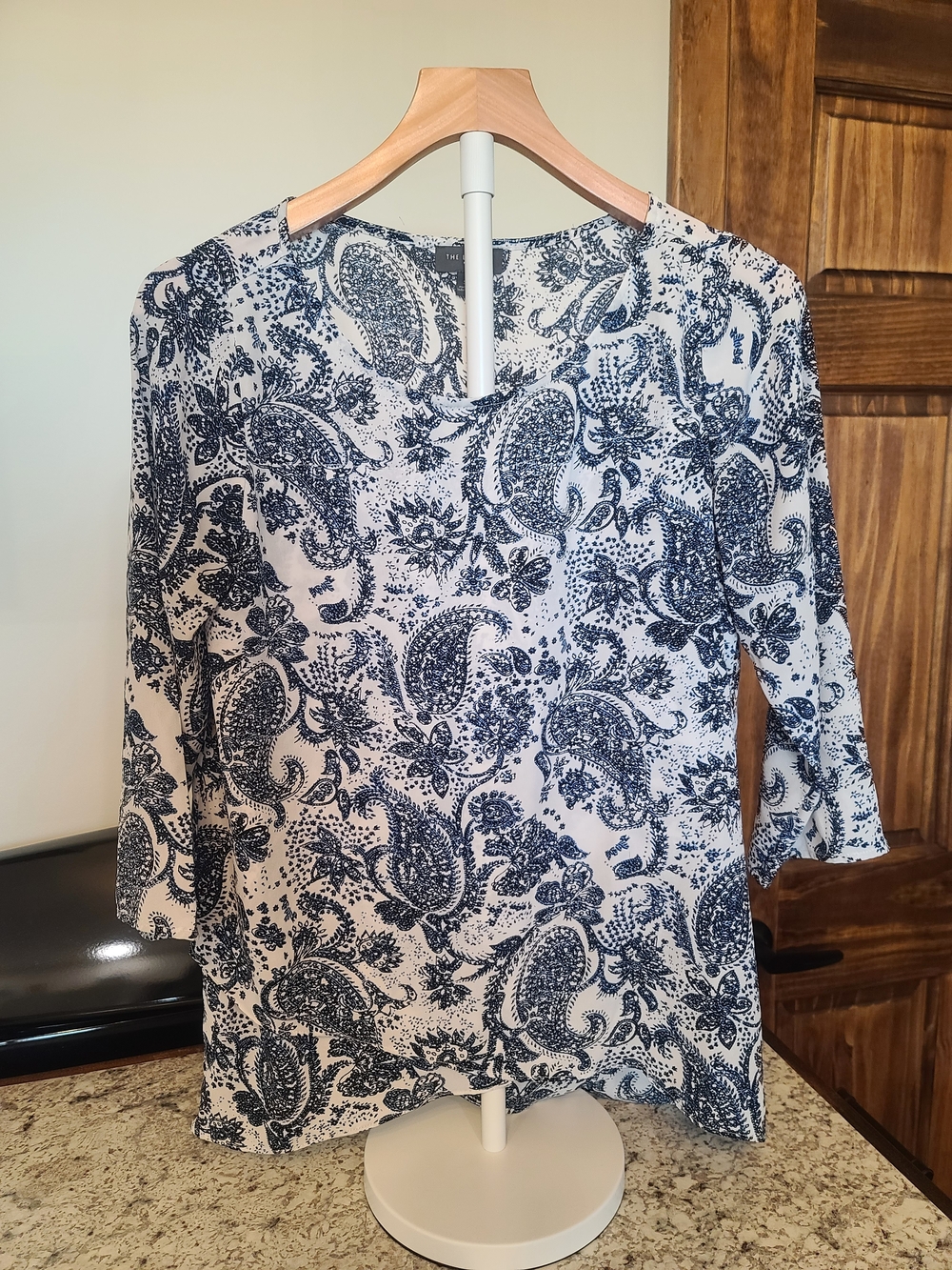 The Limited Navy and White Paisley V-Neck Tunic